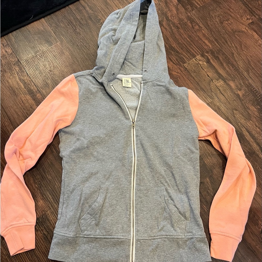 Gray and Pink Zip-Up Hoodie